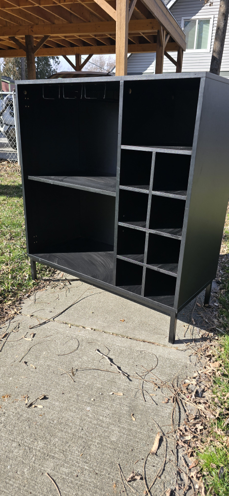 Black Bar Cabinet with Wine Glass Rack and Shelves - photo 3