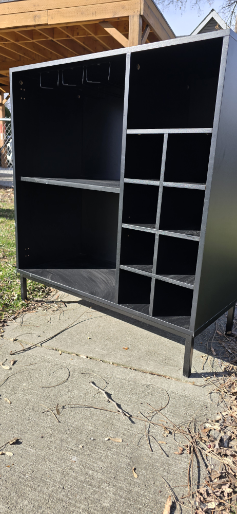 Black Bar Cabinet with Wine Glass Rack and Shelves - photo 4