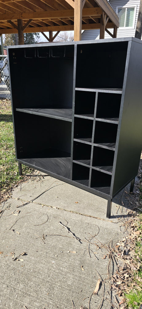Black Bar Cabinet with Wine Glass Rack and Shelves - photo 5
