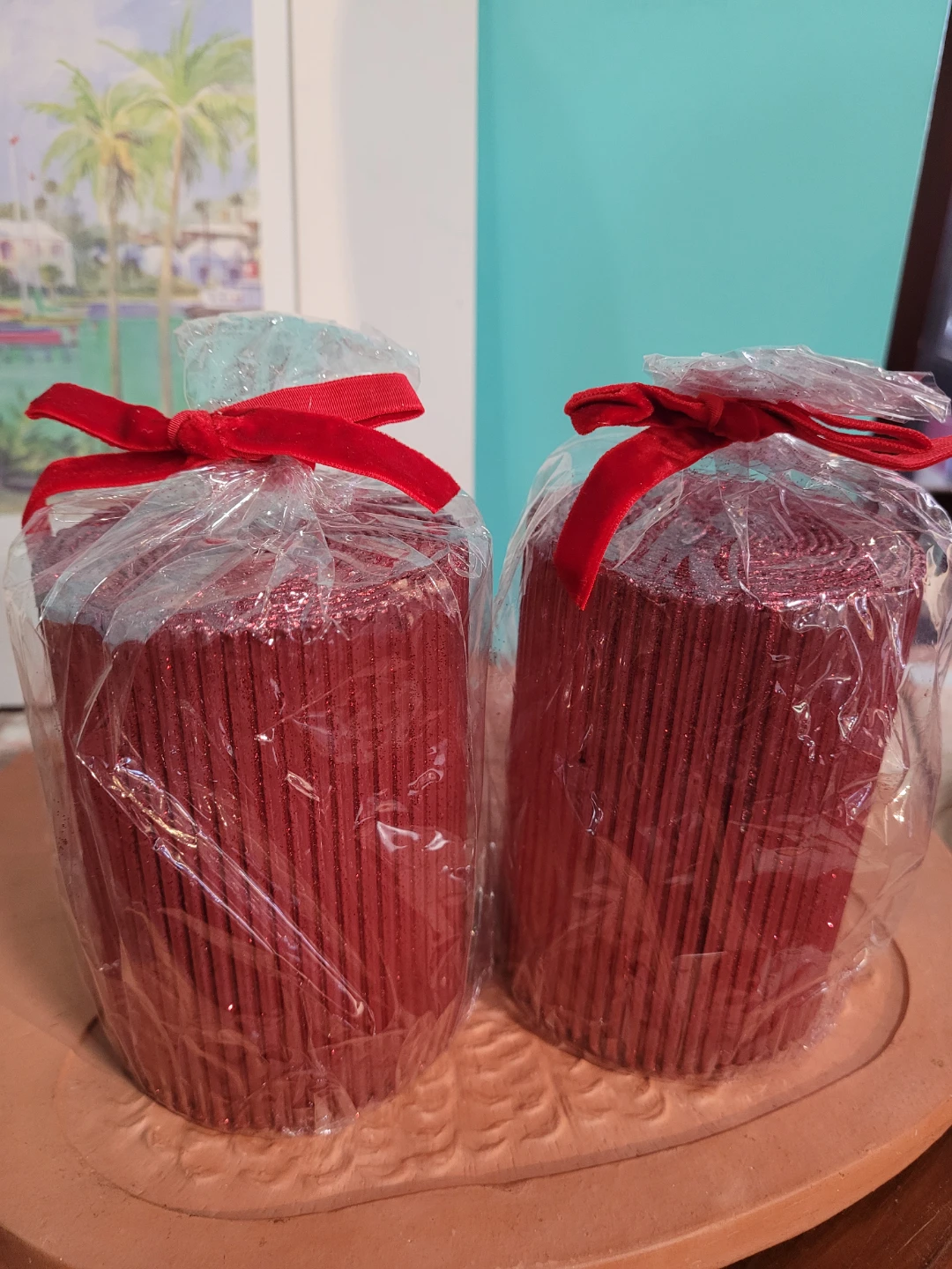 2 Packs Red glitter candles