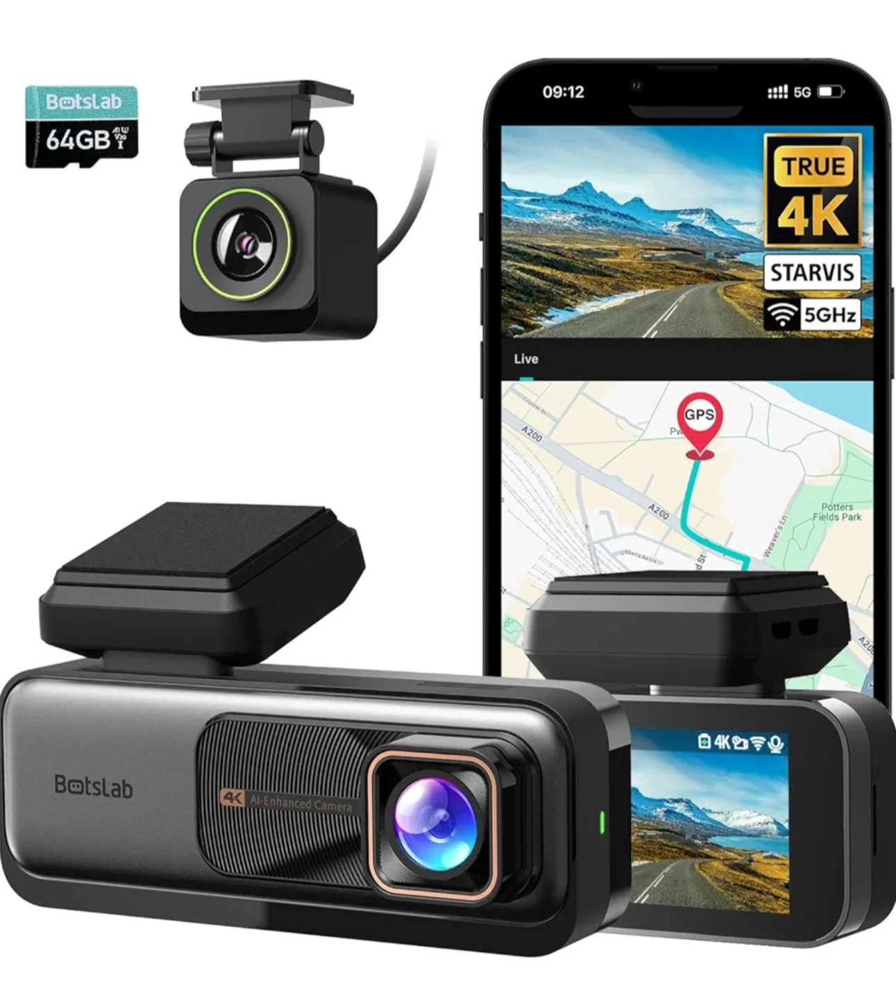 Botslab 4K Dash Cam with 64GB Card