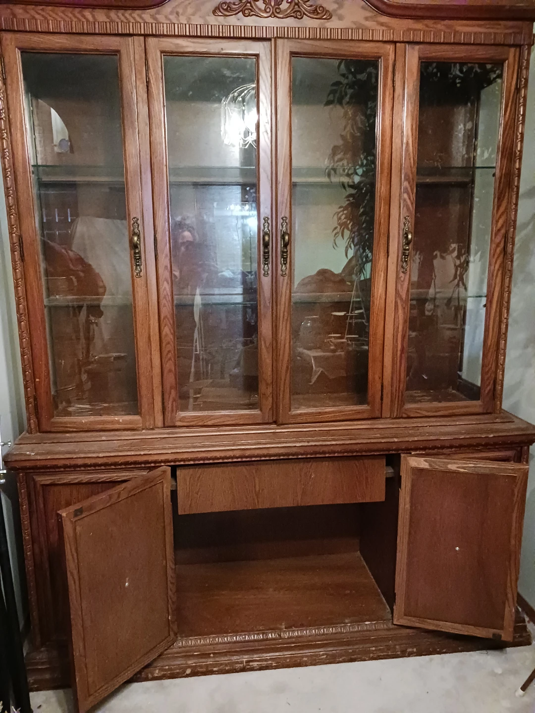 Vintage Wooden China Cabinet with Glass Doors - photo 4