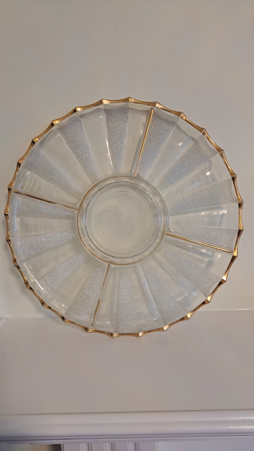 Glass Divided Serving Platter with Gold Rim