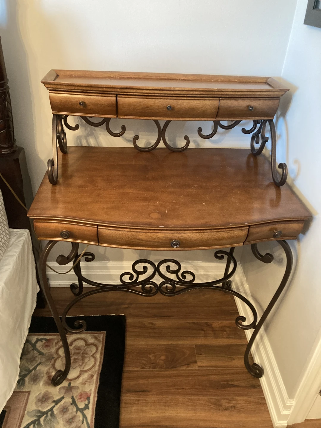 Wooden Console Table with Metal Scroll Legs