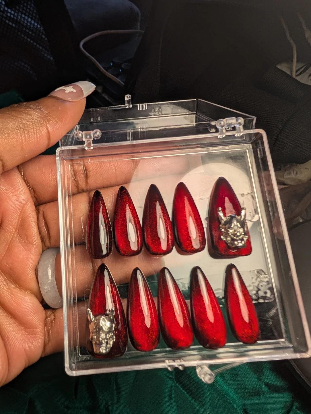 Press-on Nails - Red Cat Eye with Hanya Charms - photo 3