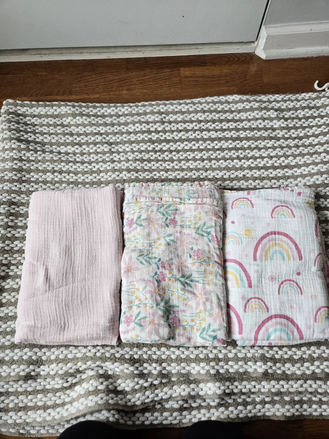 3 Swaddle Blankets - Pink, Floral, Rainbow Patterns