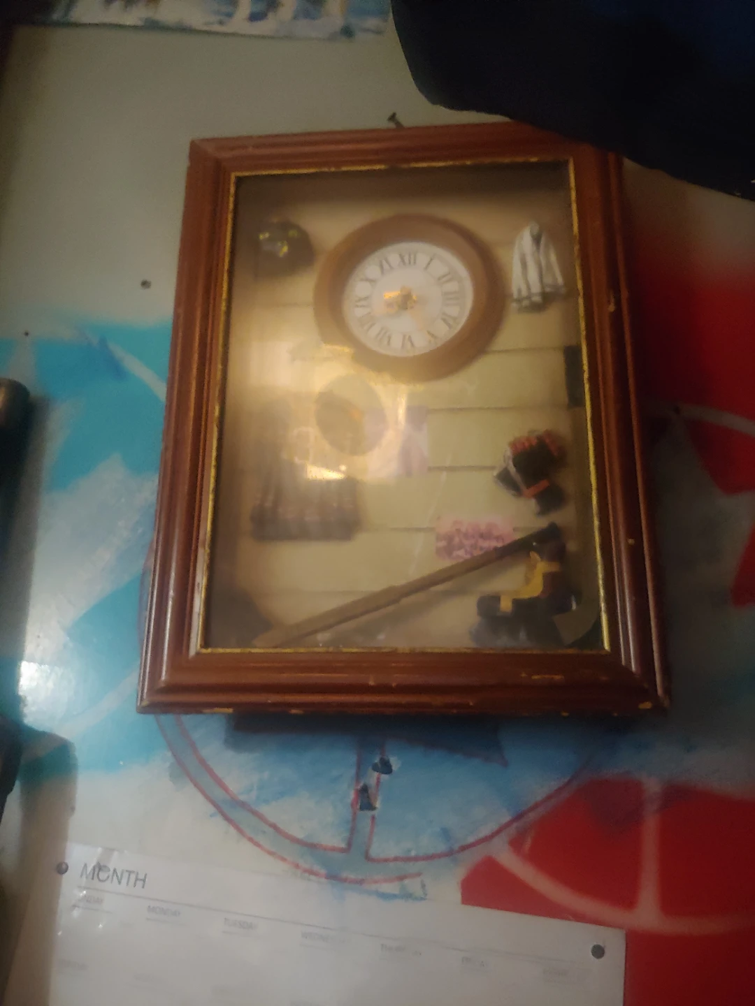 Shadow Box Wall Clock with Miniature Items