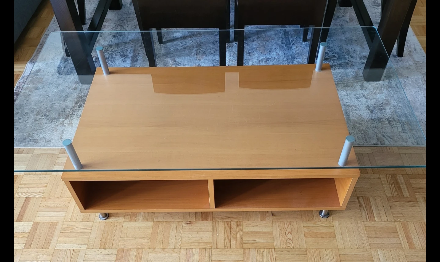 Glass and Wood Coffee Table