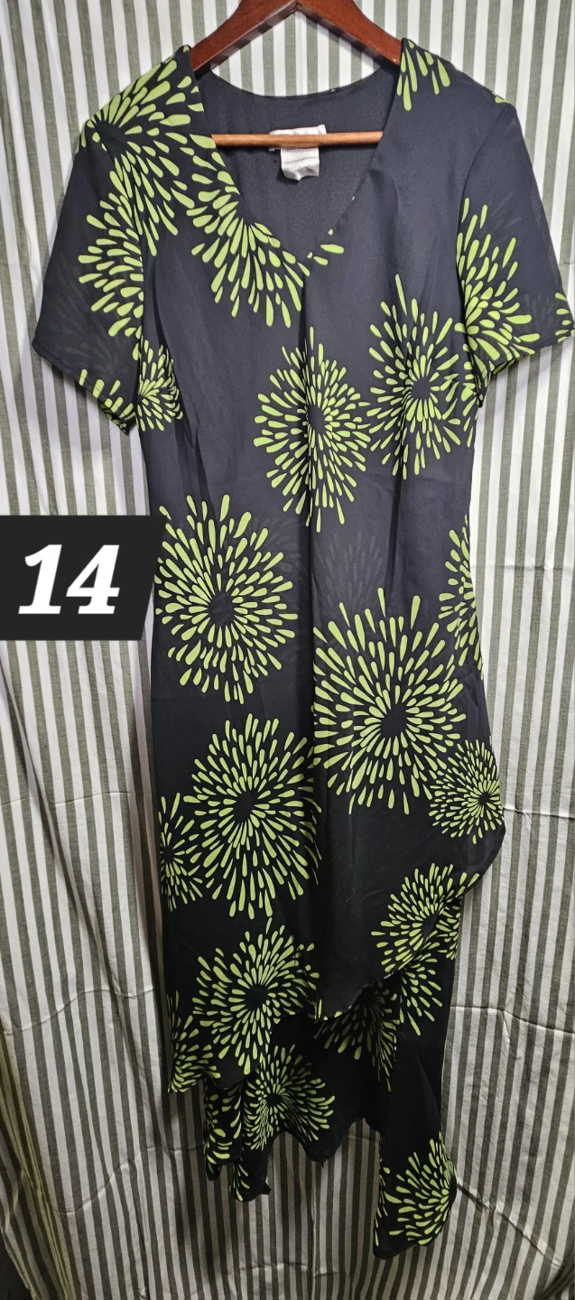 Women's Black & Green Floral Print Dress Size 14 - photo 2