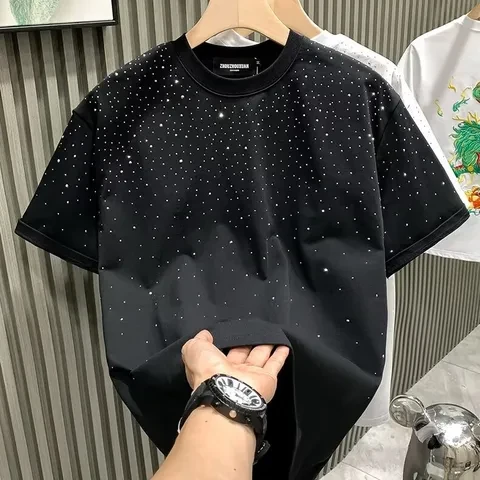 Black T-Shirt with Rhinestone Detail - photo 3