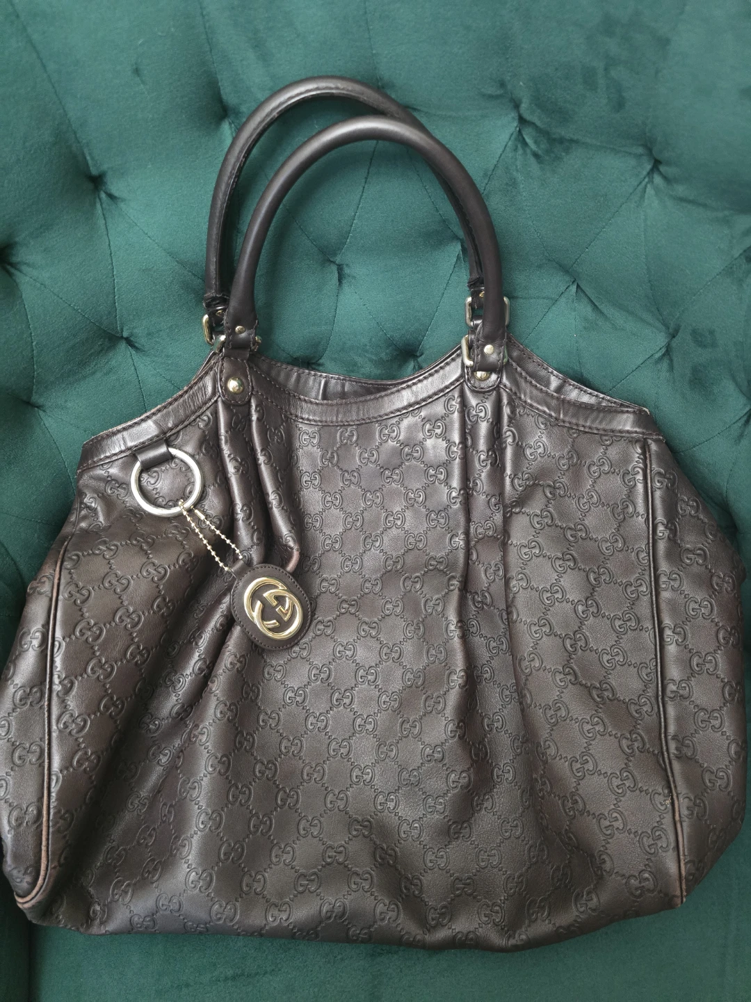 Gucci Embossed Monogram Leather Tote Bag - Brown