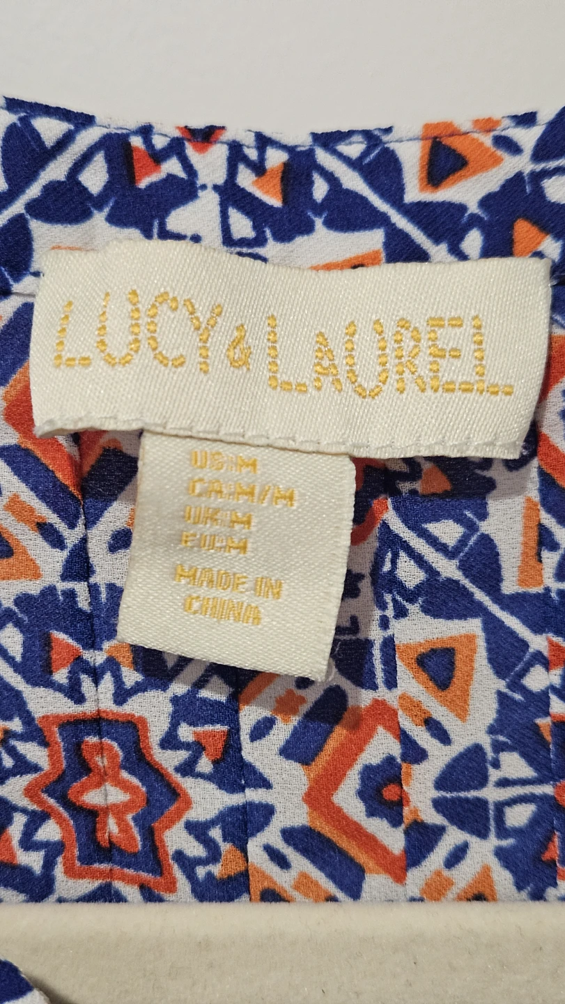Lucy & Laurel Sleeveless Blouse - Blue/Red Print - Size Medium - photo 3