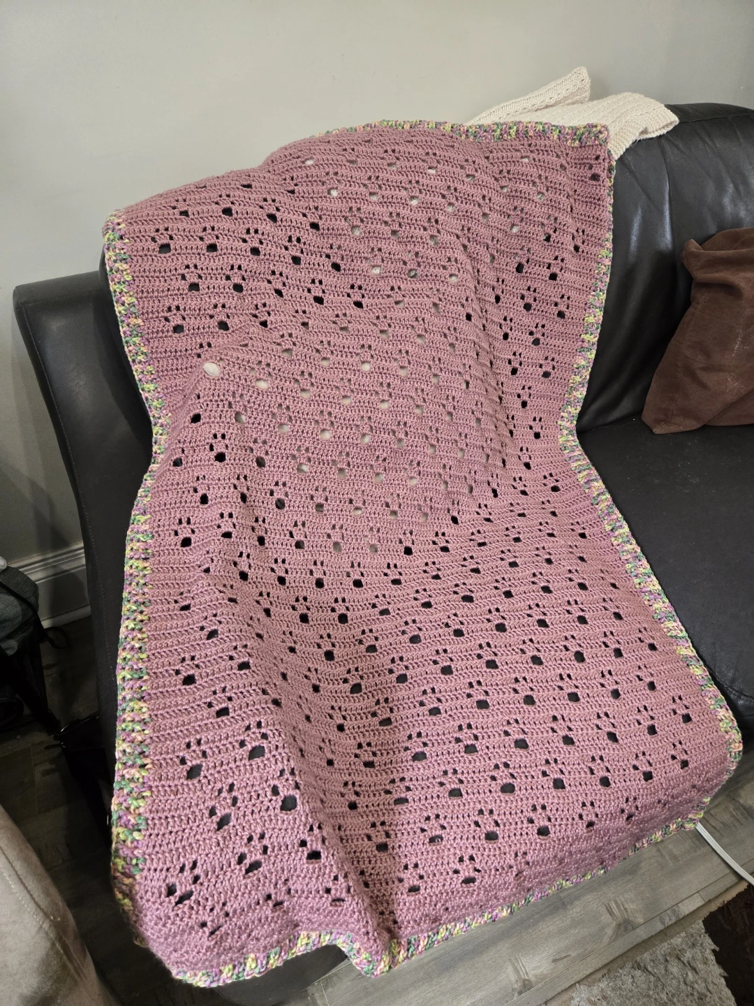 Handmade Crocheted Paw Print Throw
