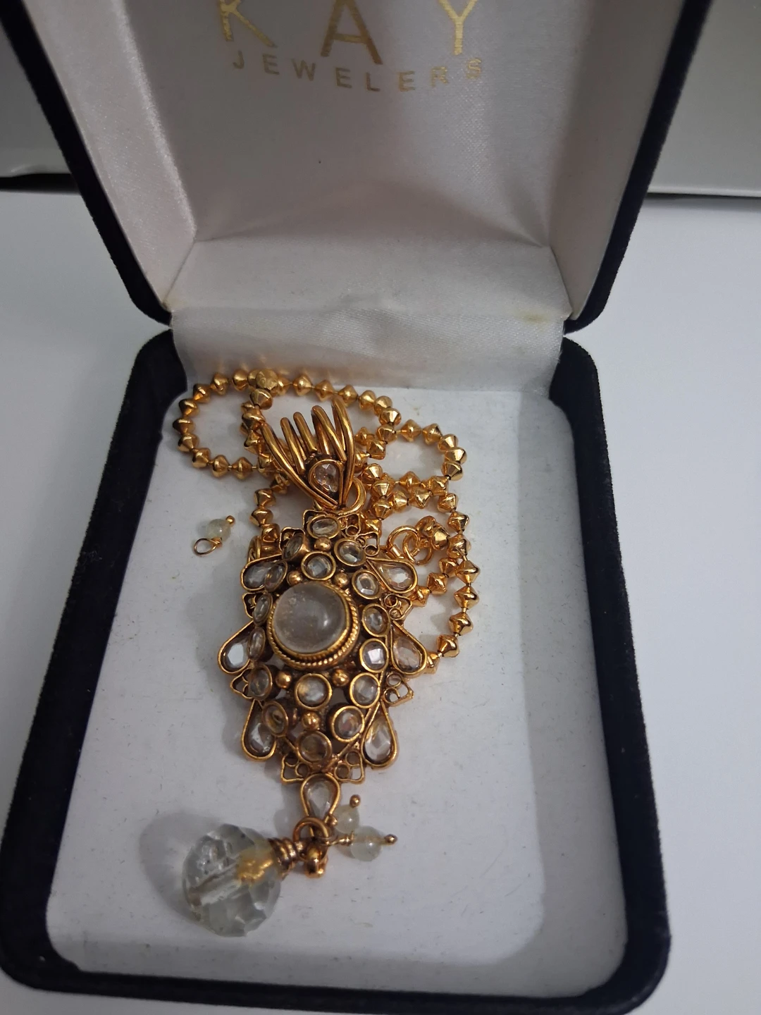 Gold Tone Statement Pendant Necklace with Rhinestones - photo 2