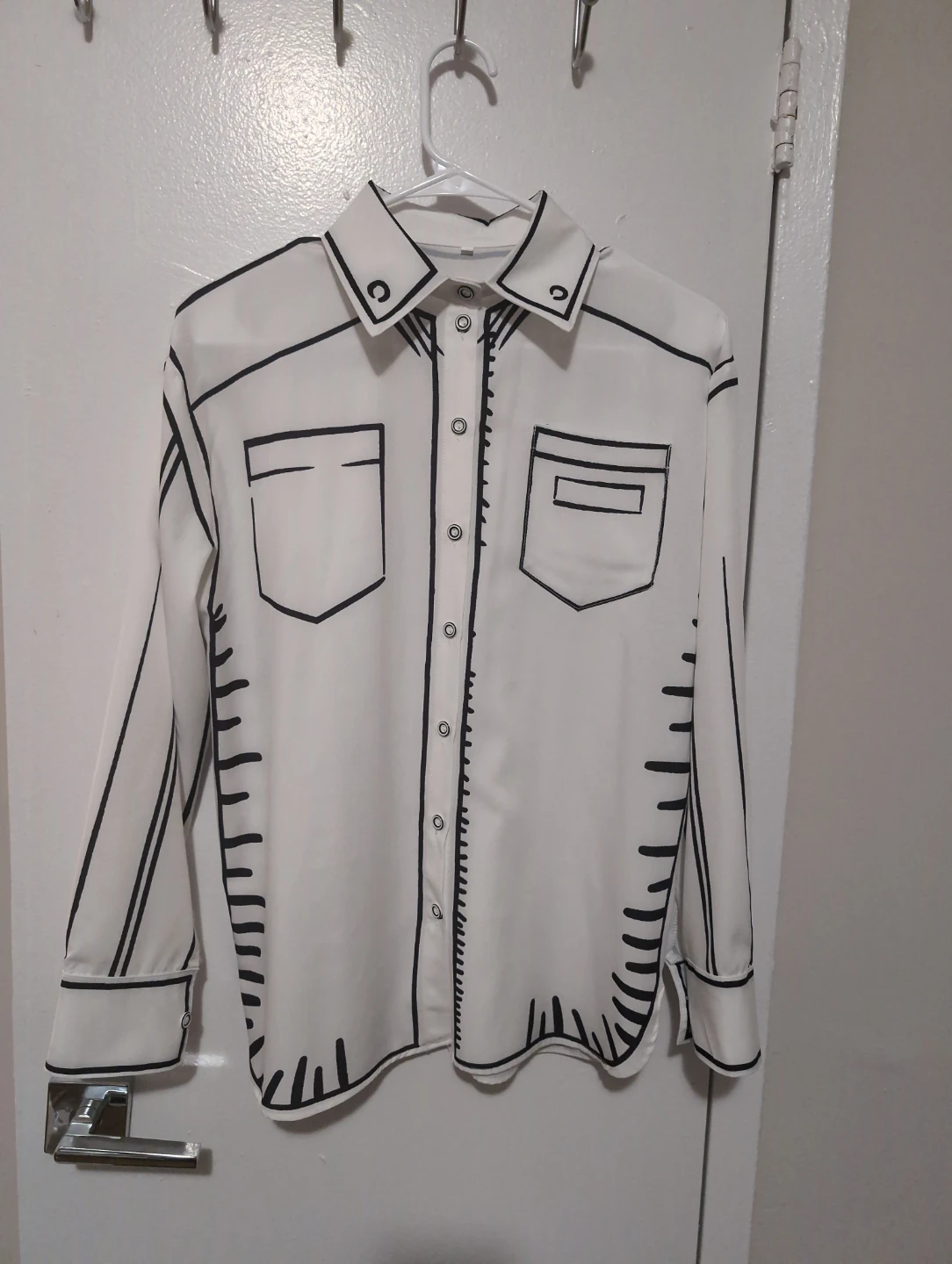 White Cartoon Print Button-Up Shirt
