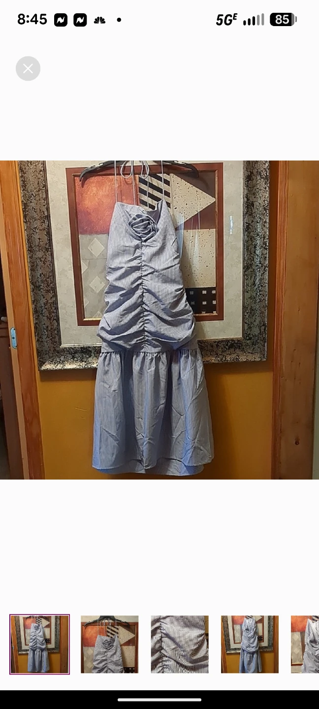 Fourteenth Place Los Angeles Backless Striped Blue Dress