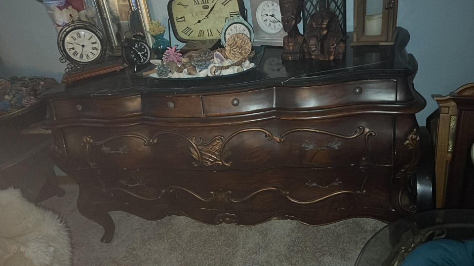 Antique Dark Wood Dresser with Marble Top - photo 2