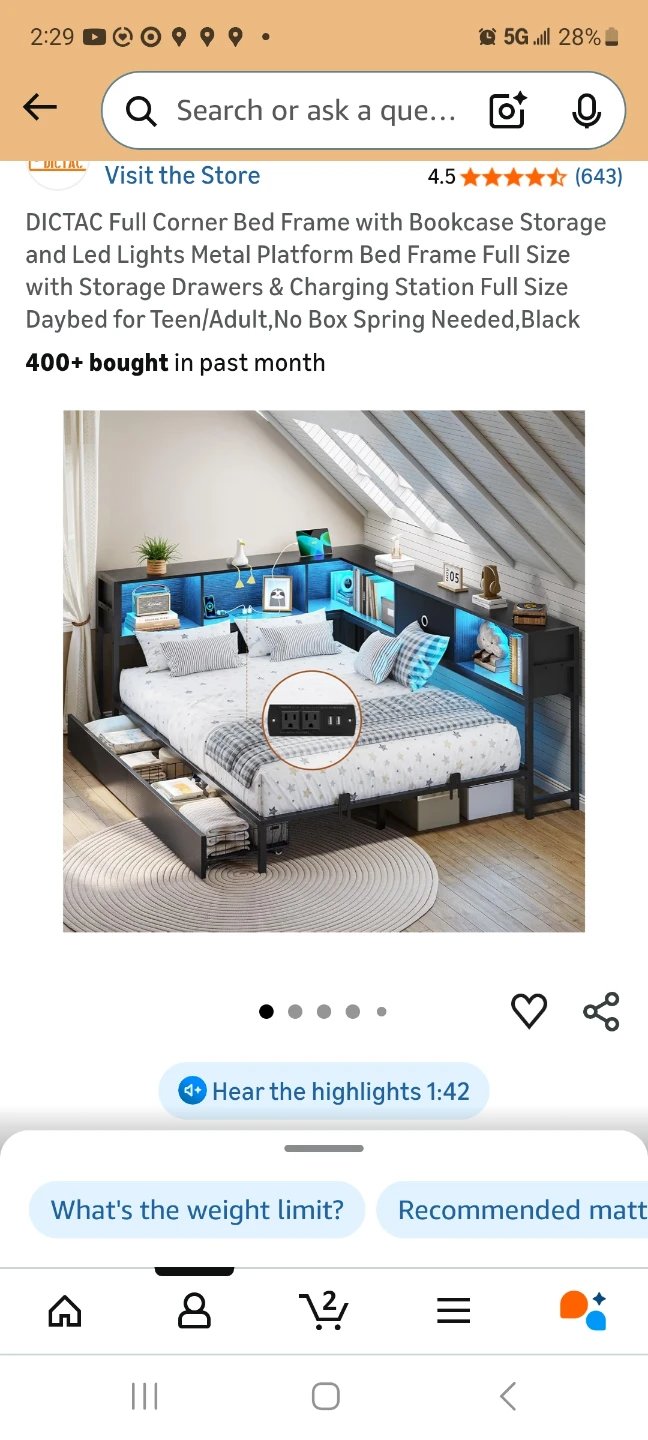 DICTAC Full Corner Bed Frame with Bookcase