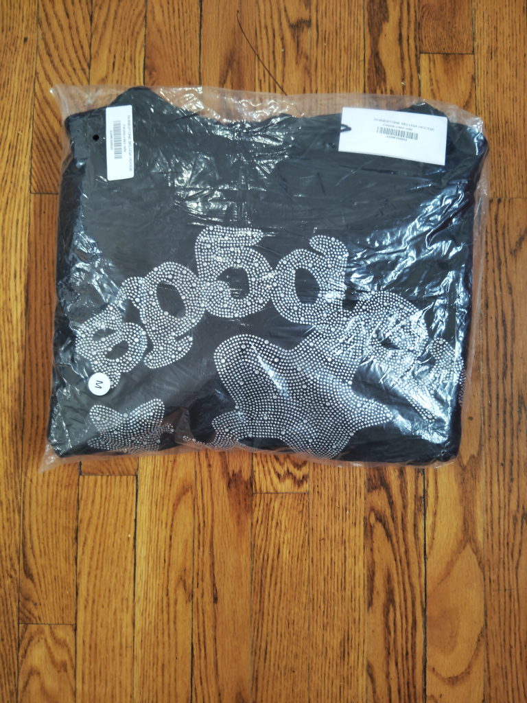 Sp5der Black Rhinestone Hoodie Size M