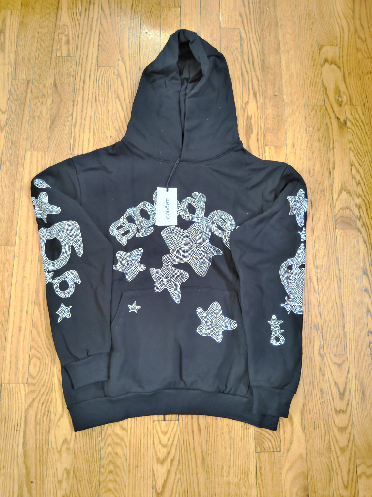 Sp5der Black Rhinestone Hoodie Size M - photo 2