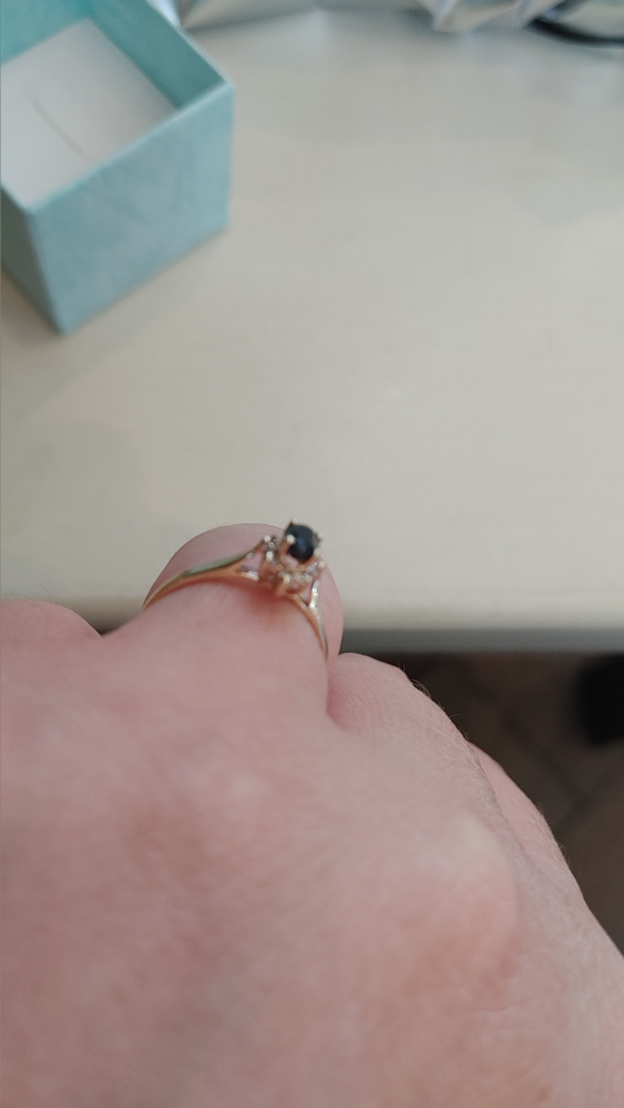 Real Gold 10K  Oval Dark Blue Sapphire Stone Ring  New size 7.5 - photo 4