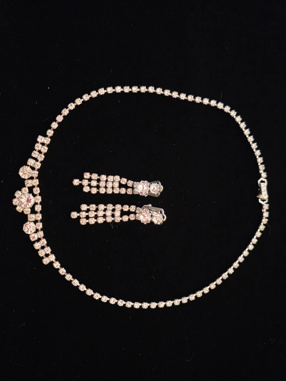 Rhinestone Necklace and Clip-On Earring Set