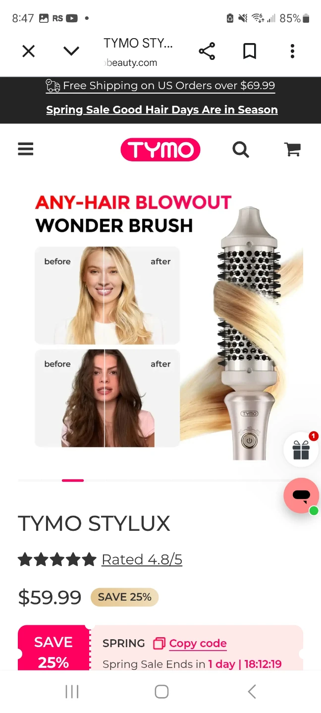 TYMO STYLUX 1.7 inch Hair Curler Brush - photo 4