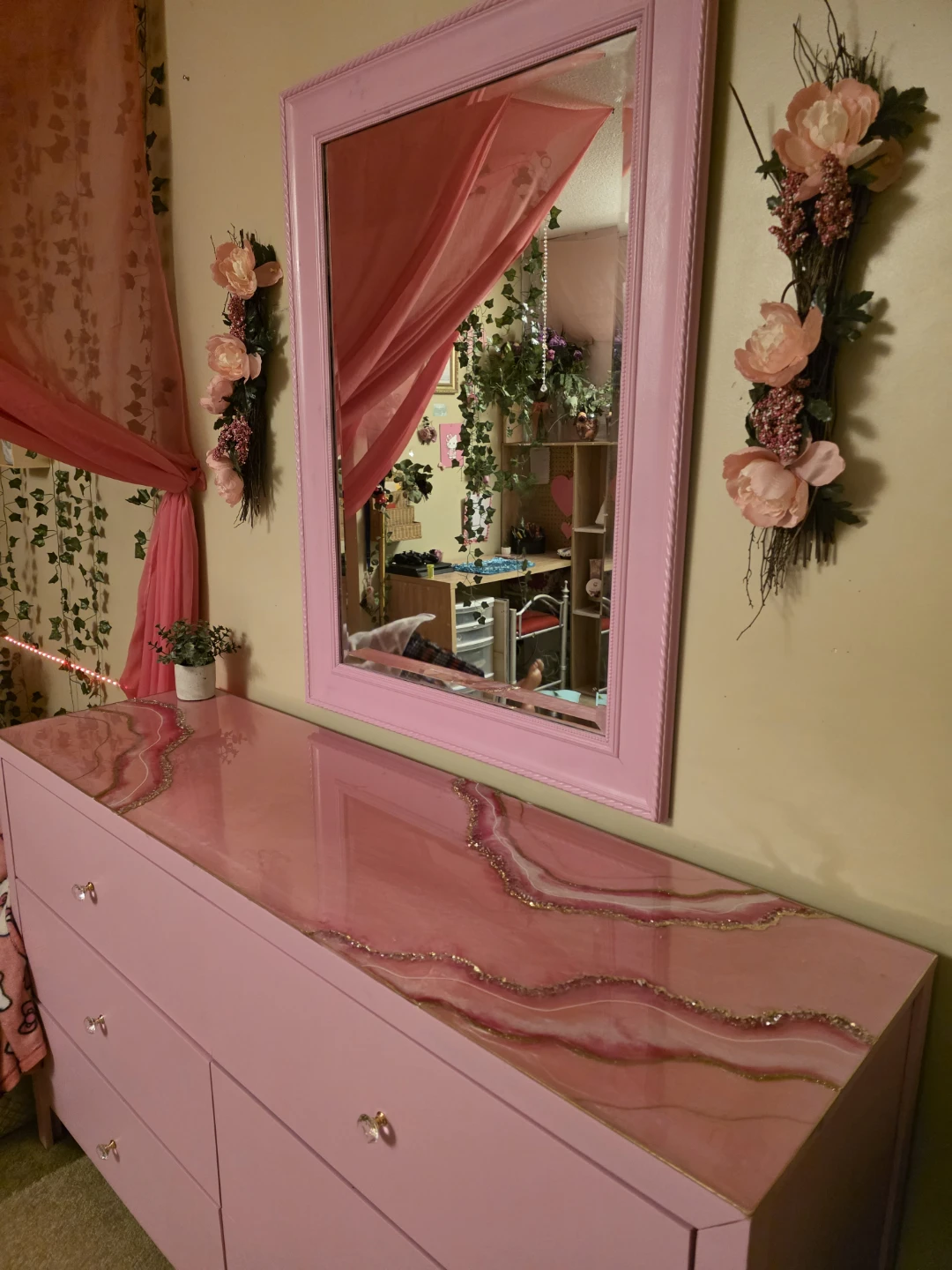 Pink Geode Resin Art Dresser Top