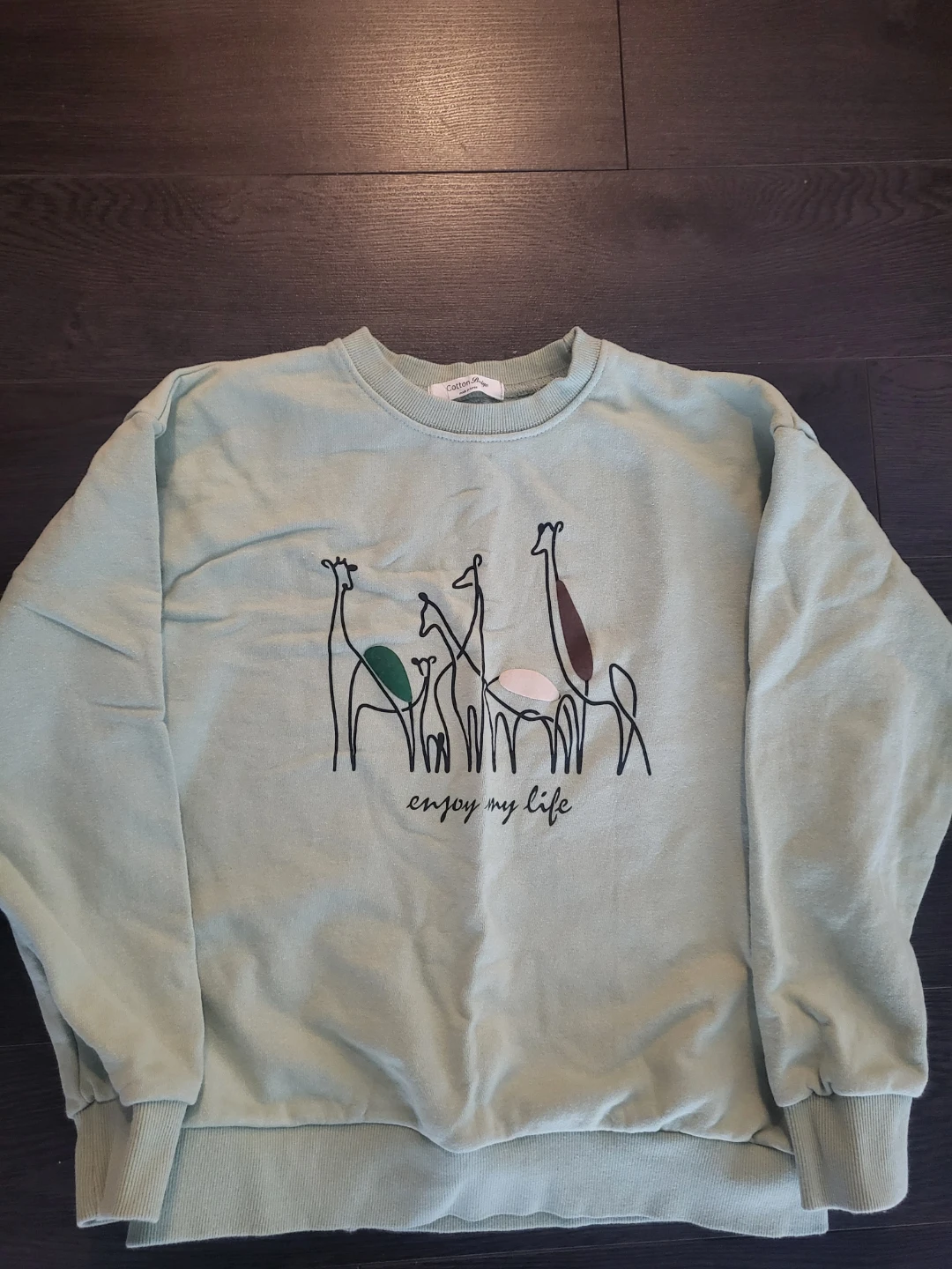 Cotton Beige Giraffe Print Sweatshirt - from Korea