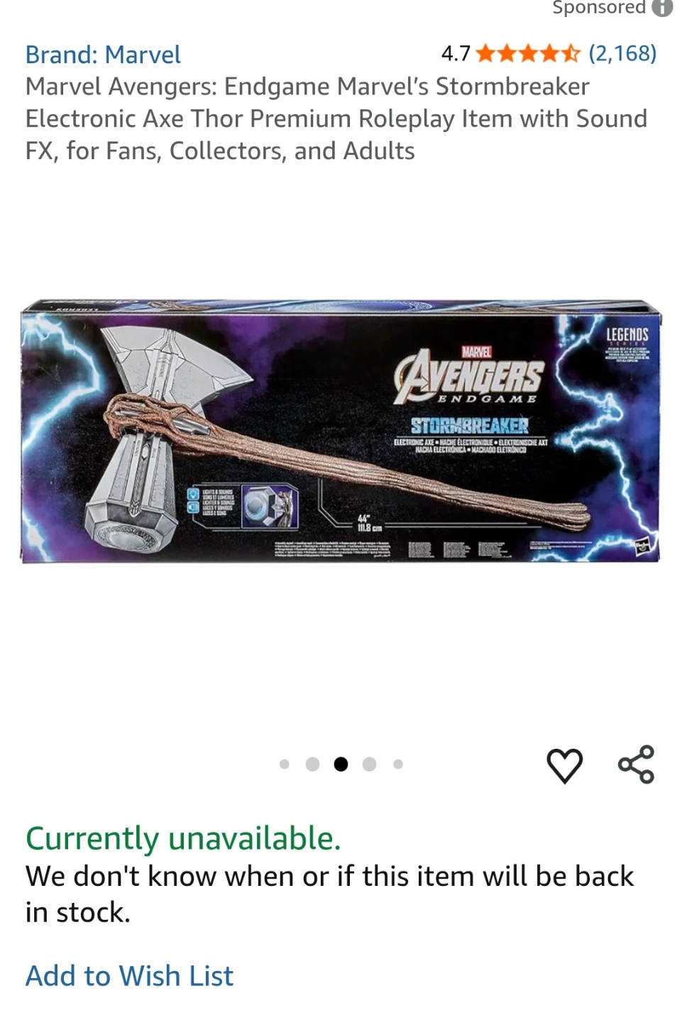 Hasbro Marvel Avengers Stormbreaker Electronic Axe with Sound FX