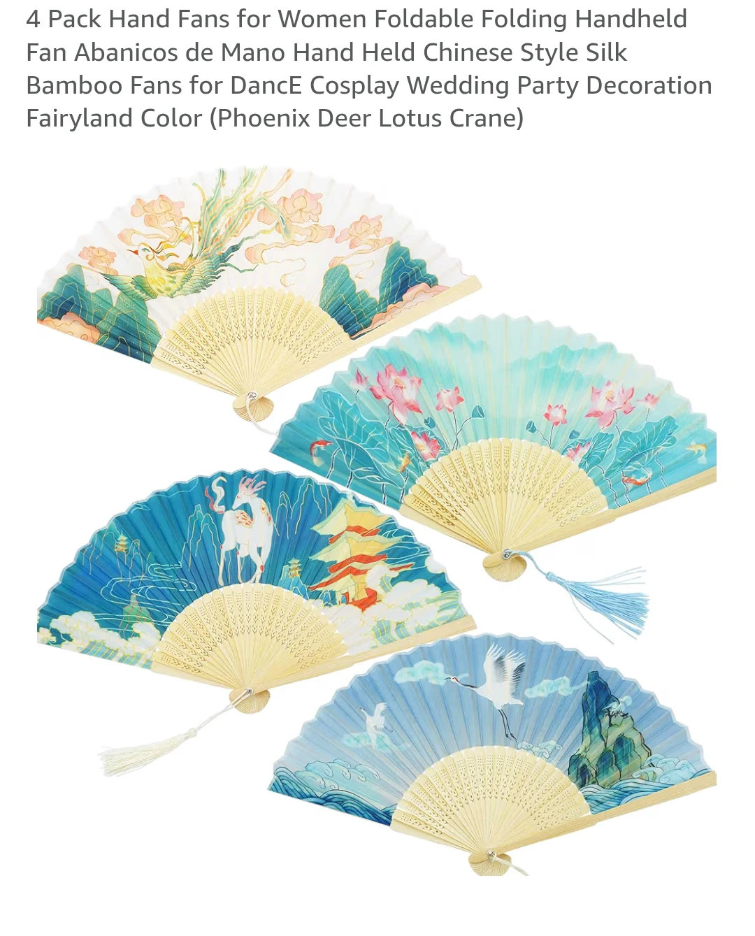 4 Pack Chinese Style Folding Hand Fans