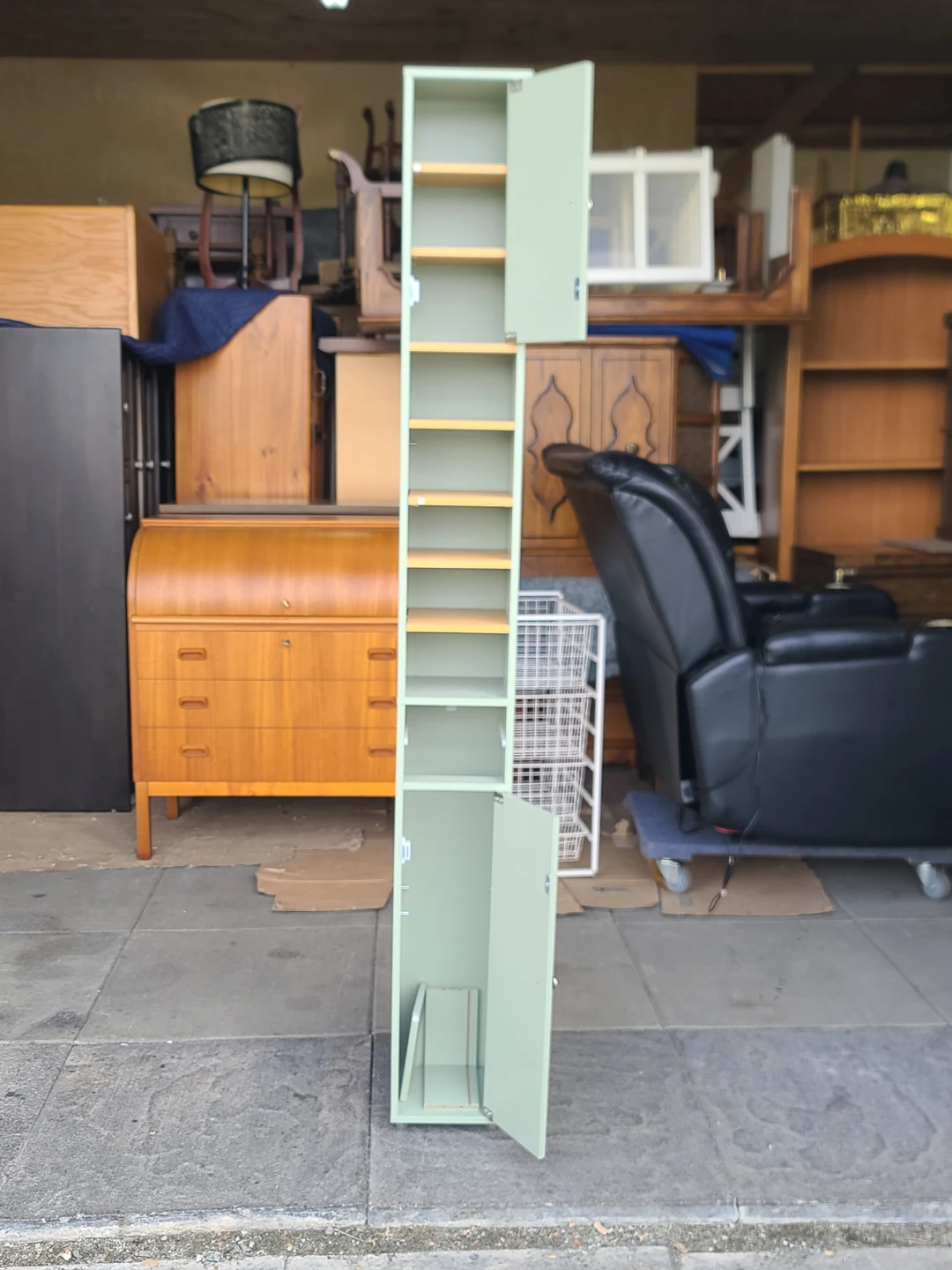 Tall Mint Green Storage Cabinet w/ Shelves - photo 2