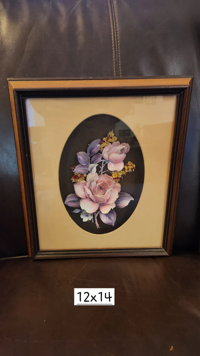 Framed Vintage Rose and Bird Wall Art