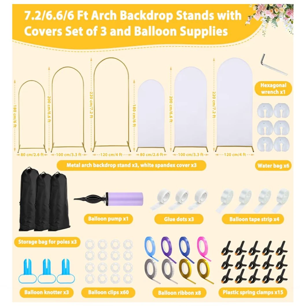 ✨ BRAND NEW Set of 3 Metal Arch Backdrop Stands + Covers - photo 3