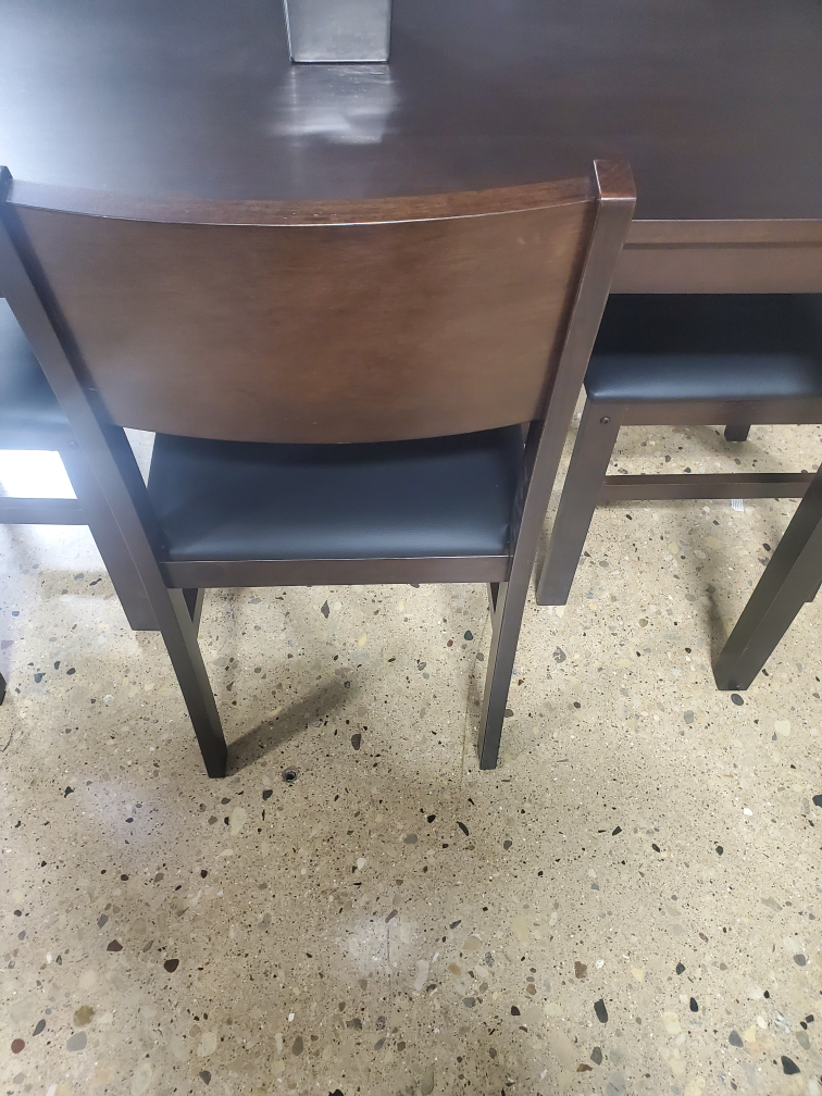 Dark Wood Dining Chair with Black Upholstered Seat - photo 4