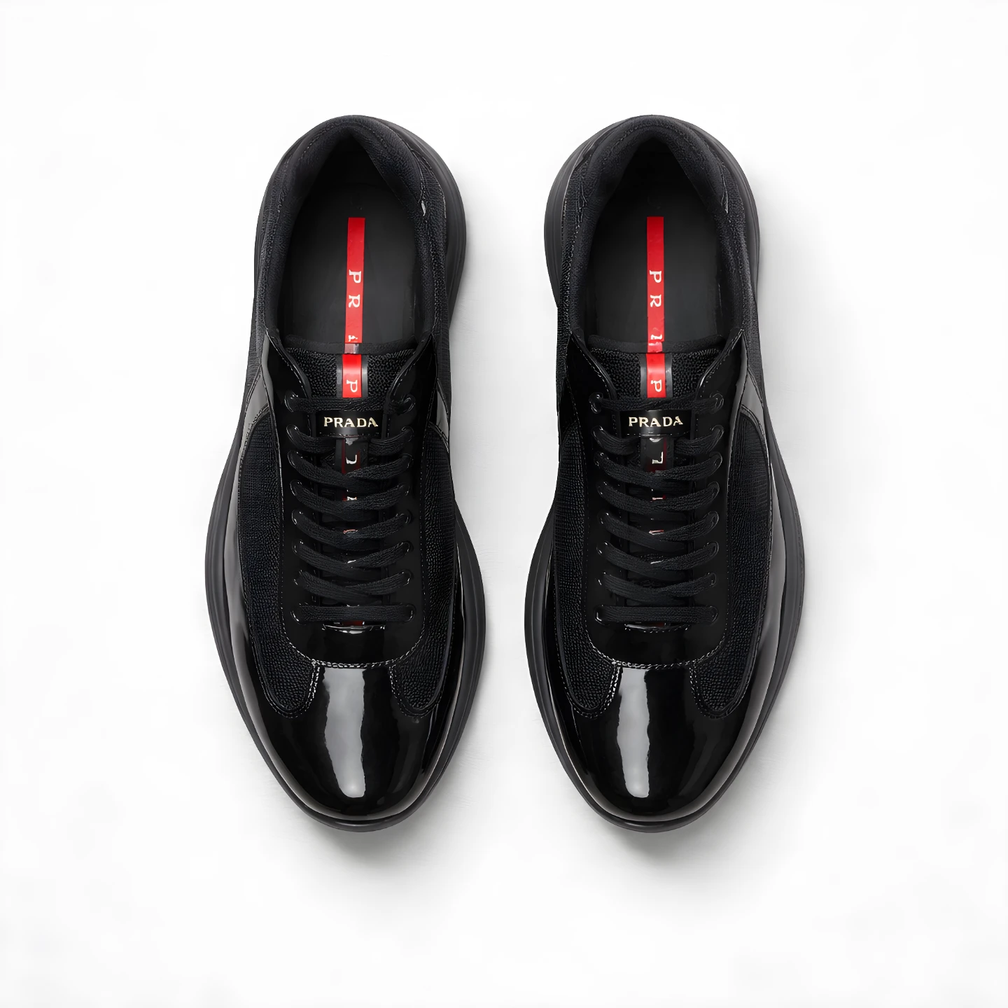 Prada Black Patent Leather & Mesh Sneakers
