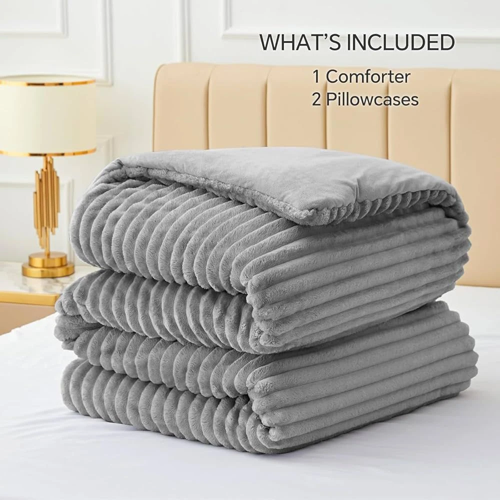 Grey Plush Comforter Set with Pillowcases - photo 4