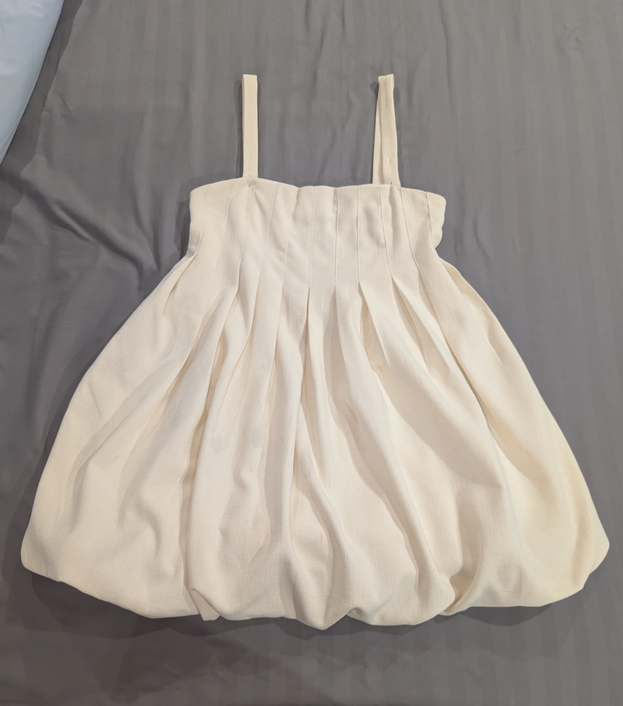 Cream Pleated Bubble Dress with Straps