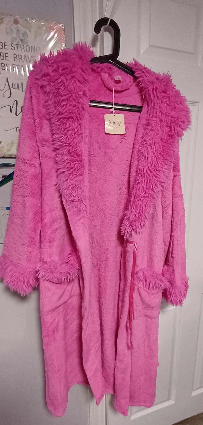 LYCY - Pink fluffy robe with faux fur trim - photo 2