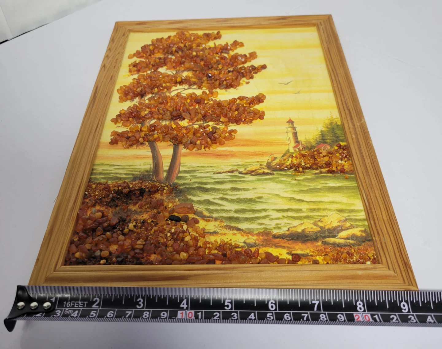 Framed Vintage Handmade USSR Soviet Amber Landscape Art 9.5"×13" - photo 4