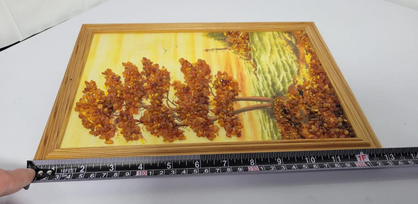 Framed Vintage Handmade USSR Soviet Amber Landscape Art 9.5"×13" - photo 5