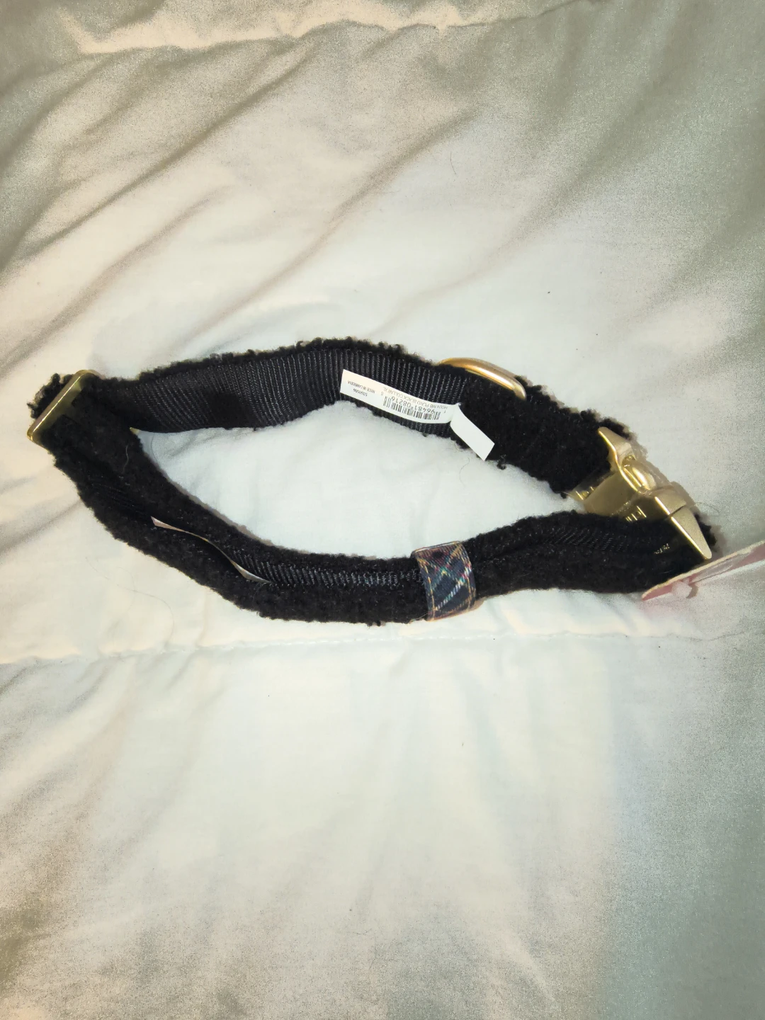 Black Fuzzy Dog Collar with Gold Buckle