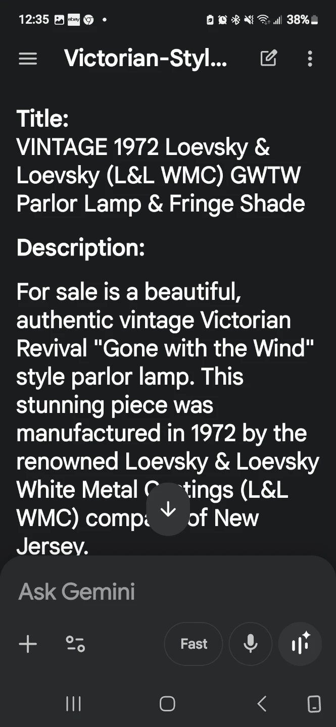 Loevsky & Loevsky Victorian Parlor Lamp - 1972 - photo 2