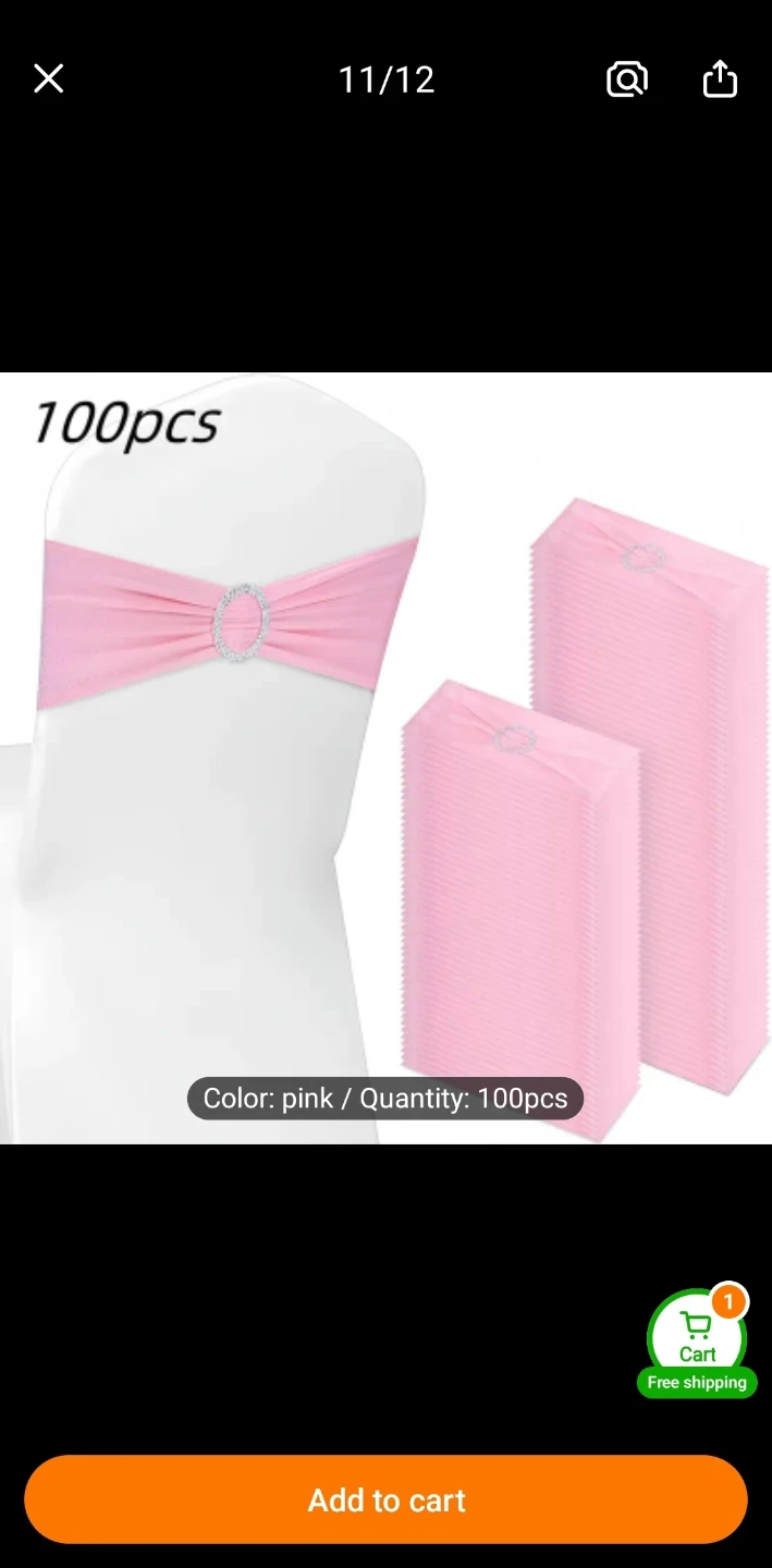 Pink Chair Sashes with Rhinestone Buckle - 100 Pcs