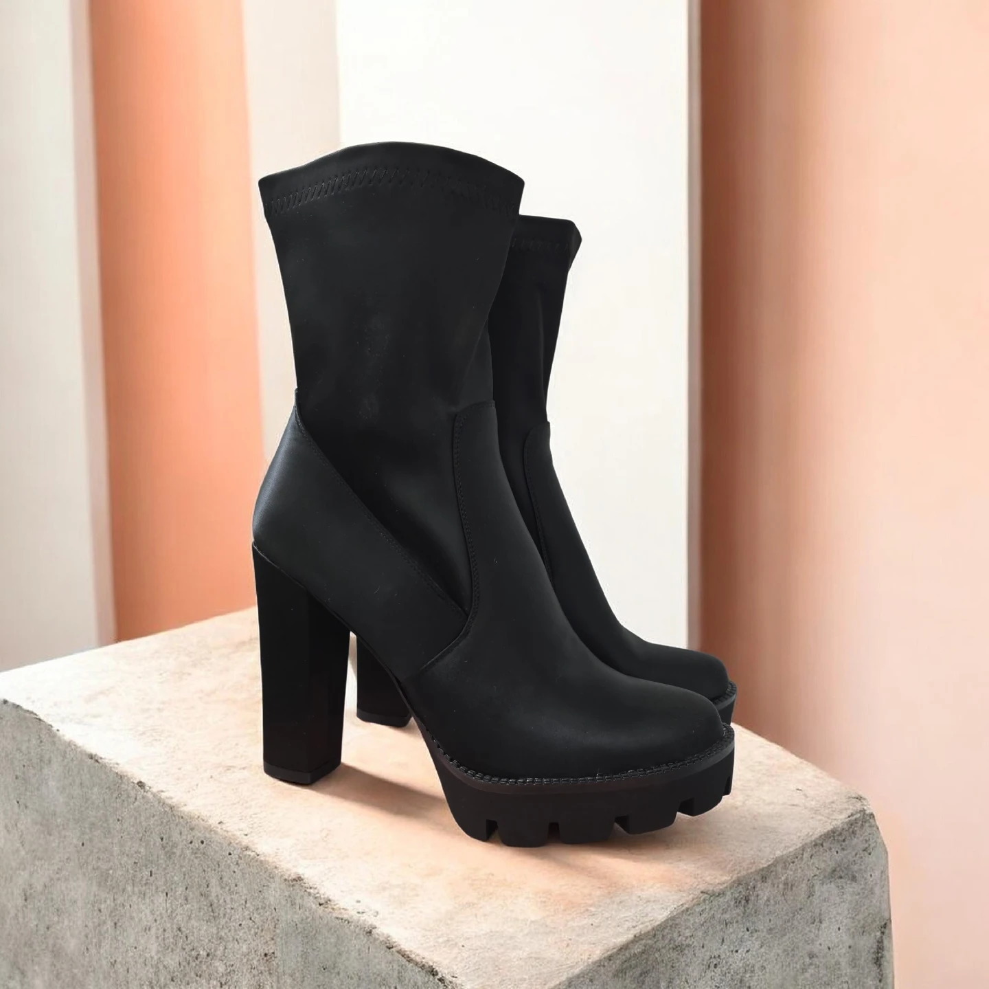 Brand new Women's Satin Black Chunky Boots sale