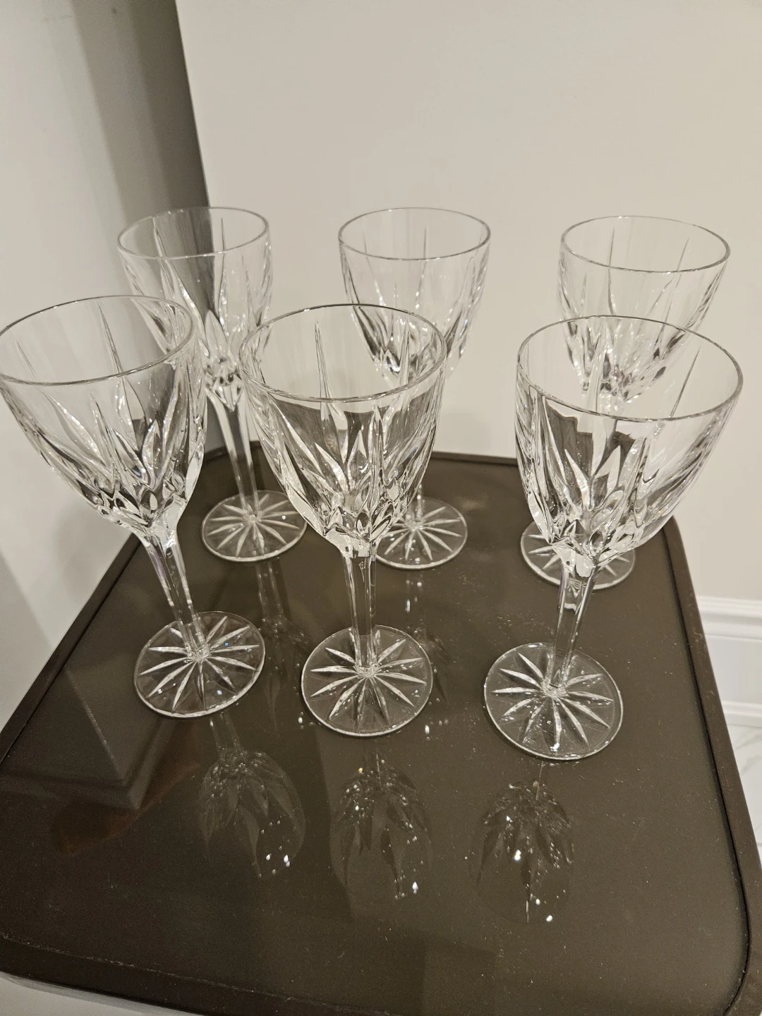 Set of 6 Crystal Cut Wine Glasses