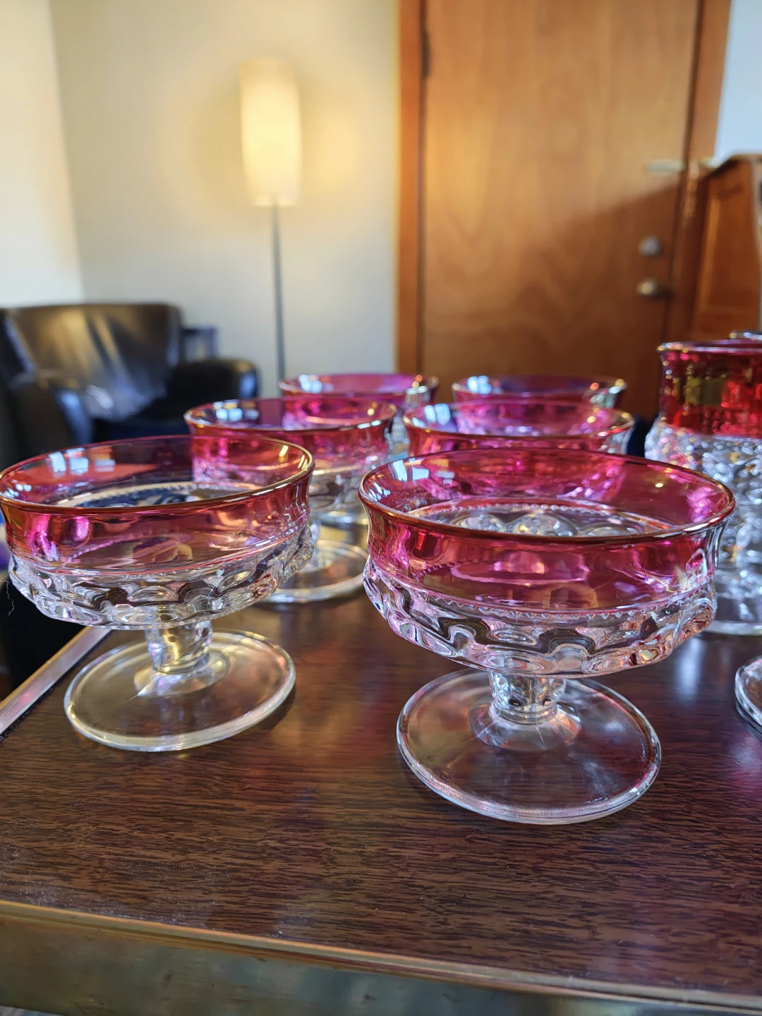 Midcentury Modern Set of Ruby Cranberry Kings Crown Glassware - photo 2