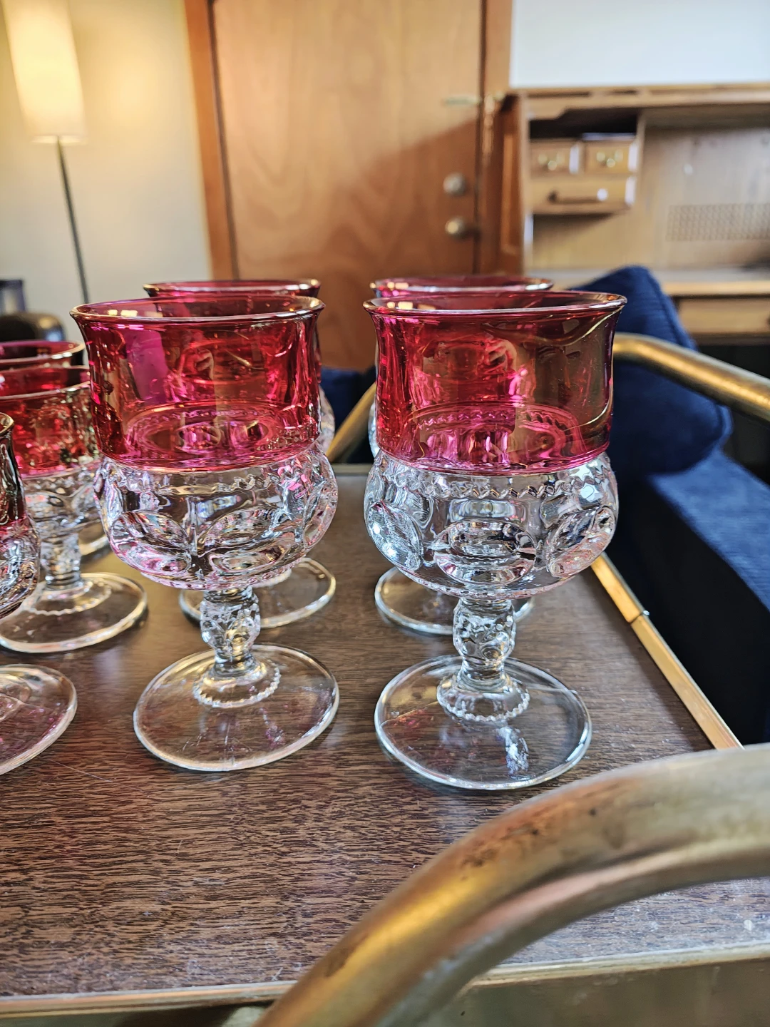 Midcentury Modern Set of Ruby Cranberry Kings Crown Glassware - photo 4