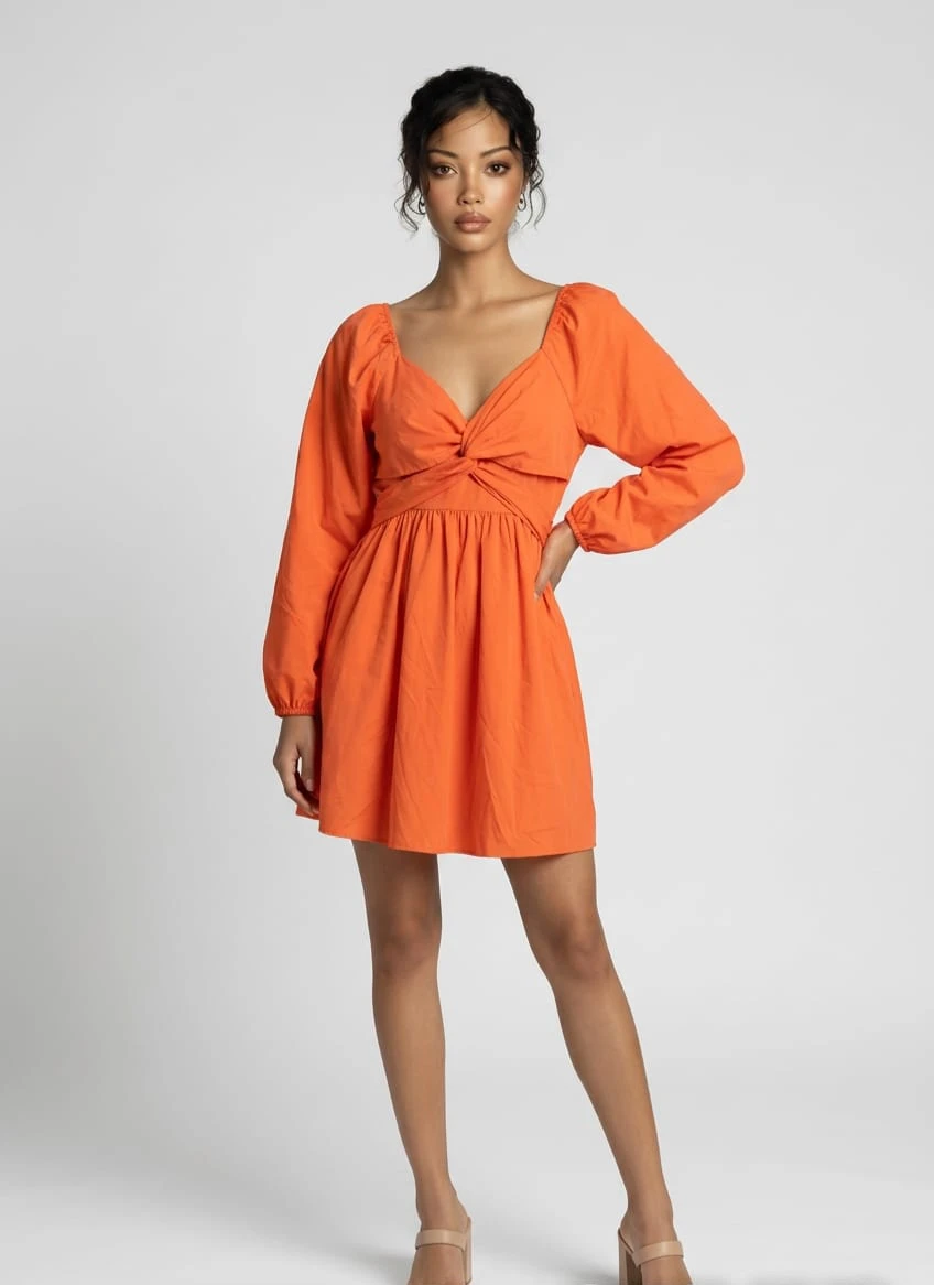 Orange Twist Front Mini Dress