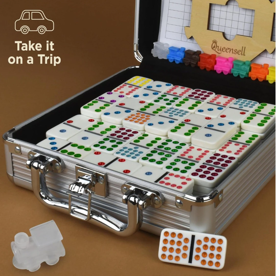 Queensell Mexican Train Dominoes Set with Aluminum Case - photo 2